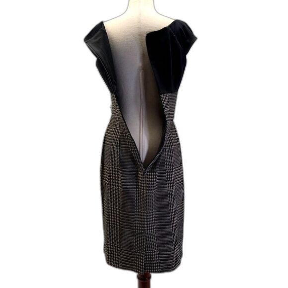 London Times Black and Grey Houndstooth Plaid Cap Sleeve Midi Dress Size 8 - Picture 10 of 13